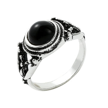 DAIIIBABYYY  -  Vintage Punk Metal Ring for Men Hollow Out Carving Black Color Stone Finger Rings Jewelry Accessories Party Halloween Gift